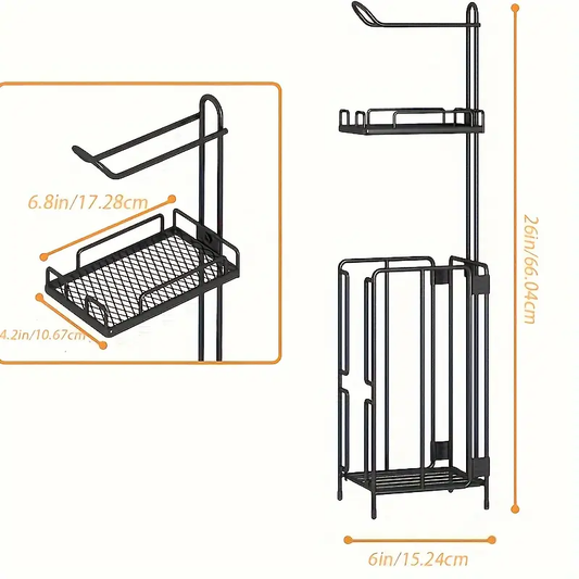 Stand-up Toilet Paper Rack with Shelf, Toilet Paper Storage, Mobile Phones, Personal Items Shelf, Toilet, Bathroom, Black, Utility Racks