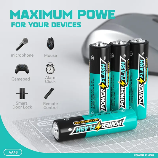 PowerFlash AA8/ AAA12+AA12/ AAA18+AA20 Alkaline Batteries, Combo Pack for Home, Various Household Device, High Performance, Durable And Long Lasting