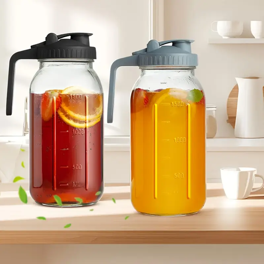 3pcs Thickened Glass Cold Water Bottle (Black/Gray), 64oz Mason Cold Brew Bottle with Sealed Leak-proof Lid, Made Of Lead-Free Glass, Breastmilk Jug, Refrigerator Keeping, Coffee, Family Gathering Water Bottle (2/3pcs)