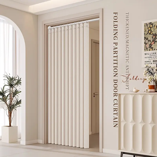 rodless Elegant Bohemian Style Folding Door Curtain with Stripes - Polyester, Magnetic Partition for Living Room, Bedroom, Kitchen - Easy Hand Wash, No Power Needed, Versatile Home Decor, Versatile Curtain