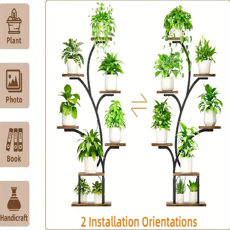 Indoor Plant Stand with Grow Light, 7 Layers Indoor Plant Stand, 49 Inch Indoor Plant Corner Stand, Metal Plant Flower Display Stand, Tree Shaped Plant Stand for Home And Patio, Black