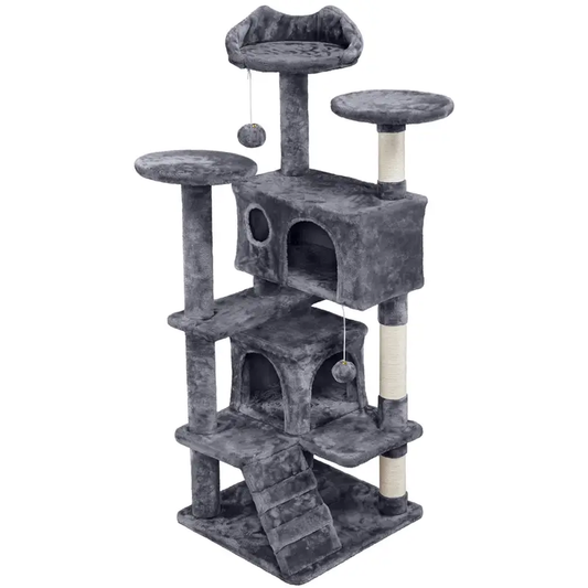 Costoffs Cat Tree 54in/70in/62in Cat Tower Condo with 2 Condos & 2 Dangling Balls & 3 Scratching Posts Large Cat House for for Kittens & Cats, Dark